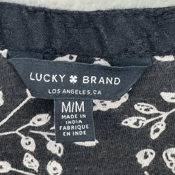 Lucky Brand Womens Medium Floral Boho Blouse Black White Embroidered Top Shirt - Picture 4 of 10